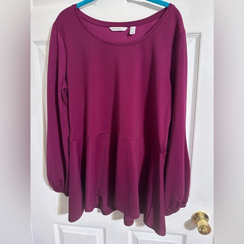Isaac Mizrahi Live Plum peplum top‎